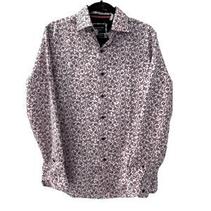 Silver Stone Collection Pink Black Floral Print Button Down Mens Shirt M